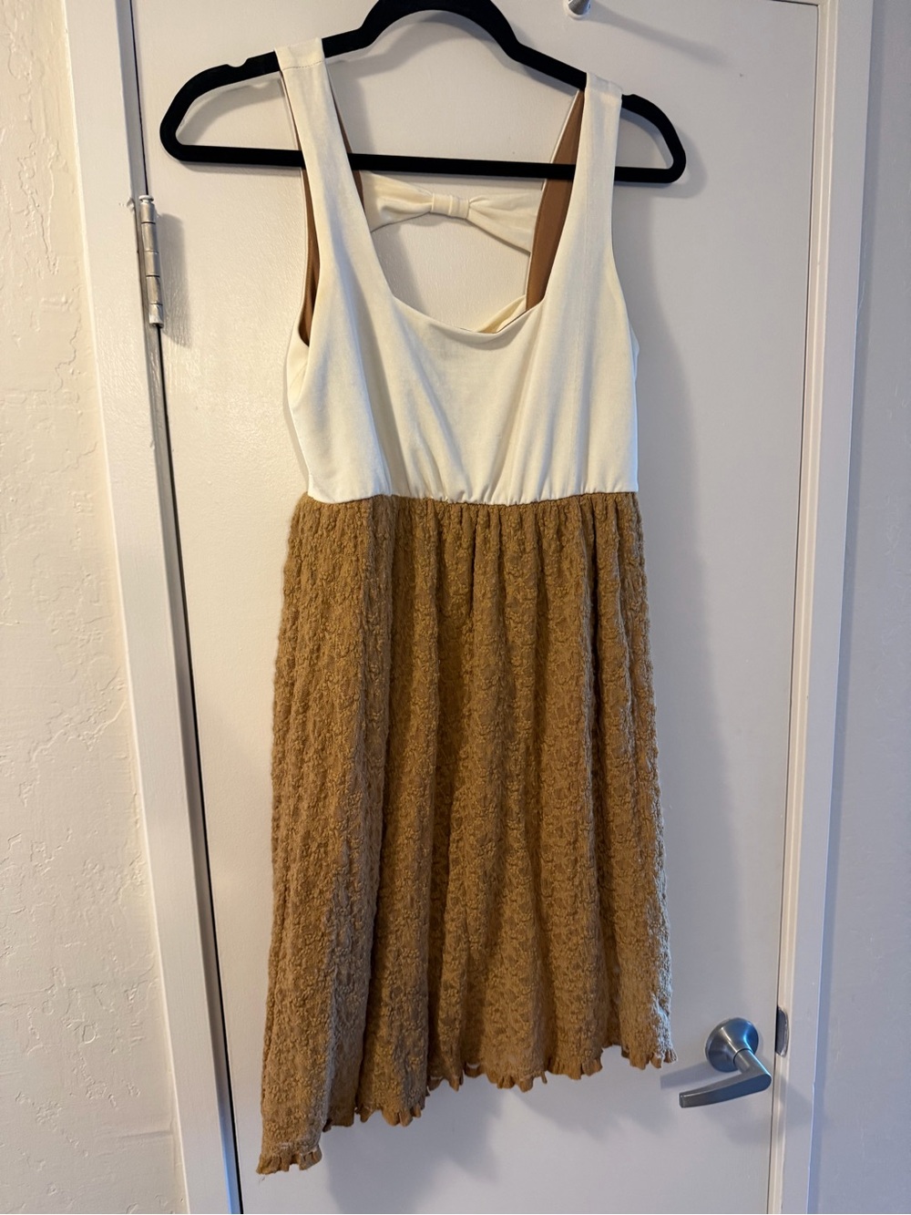 Savannah Cream and Tan Textured Casual Dress